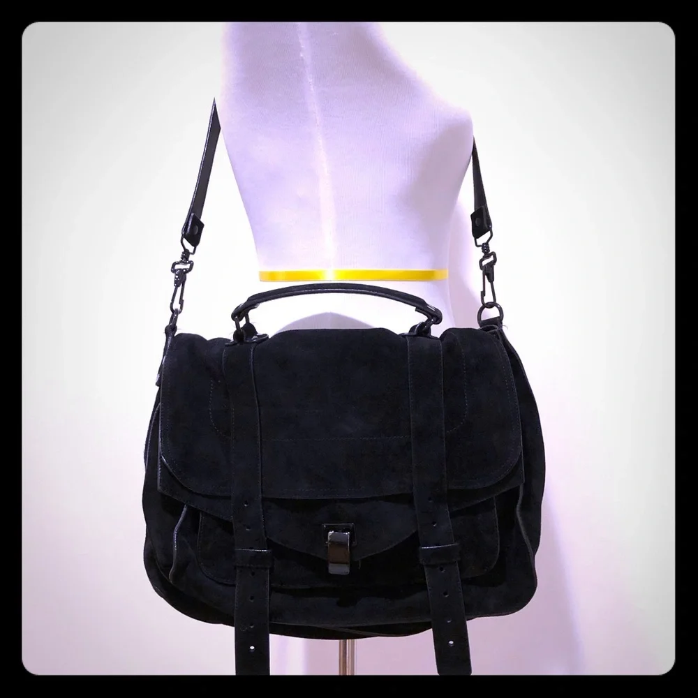 Black Suede Satchel Handbag - Women